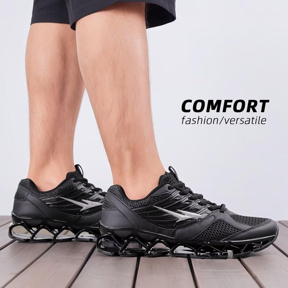 Men's Running Shoes Mesh Runners Fashion Sport Blade Walking Sneakers All Black - Picture 7 of 7